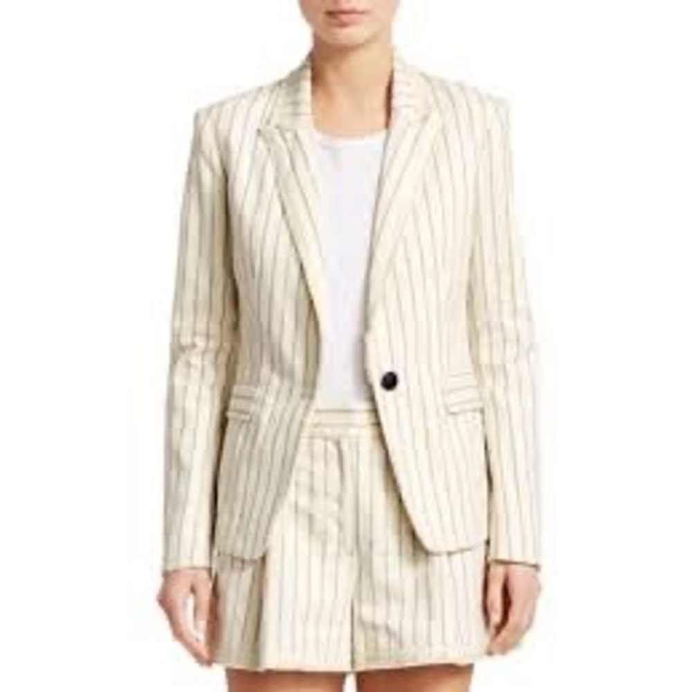 Rag & Bone New York Millie Blazer Cream Pinstripe Fringe Trim Single Button 4 - Picture 2 of 8
